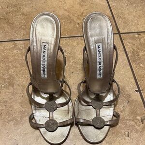 Manolo Blahnik Metallic Strappy Heels